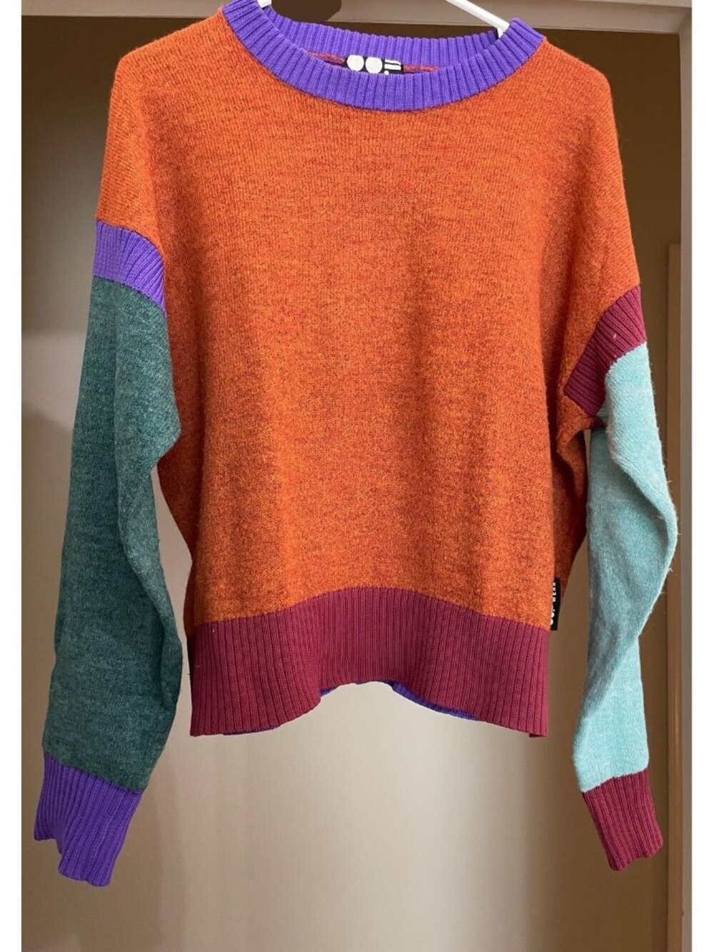 OOFWEAR Colorblock Knit Sweater Orange Purple Teal Green M